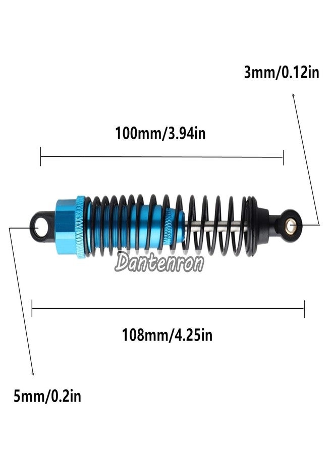 Dantenron 4Pack 1/10 RC Truck Car Adjustable Shock Absorber Damper 108004 Upgrade Parts 108mm Oil 108mm Oil Adjustable Alloy Aluminum Shock For 1:10 HSP 94188 94108 94111 Redcat Volcano (Blue) - Image 2